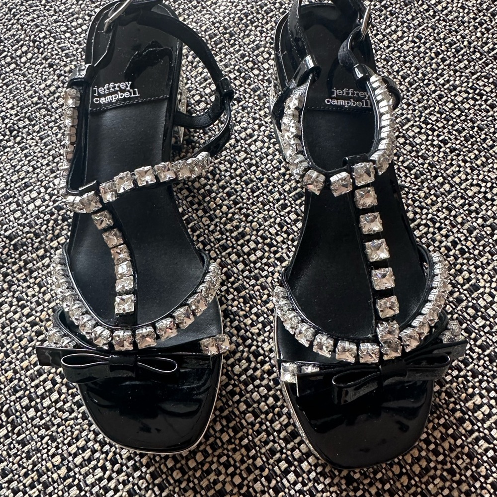 Jeffrey Campbell Black Sandals with Rhinestone Accents
